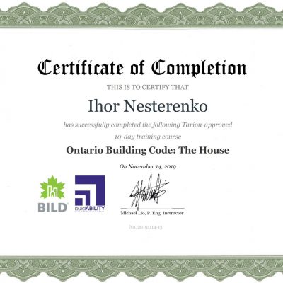 Ontario Building Code The House certificate