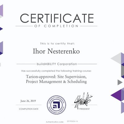 Site Supervision Project Management Scheduling certificate