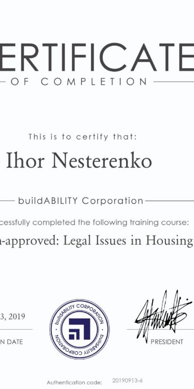 Tarion Approved Legal Issues in Housing certificate